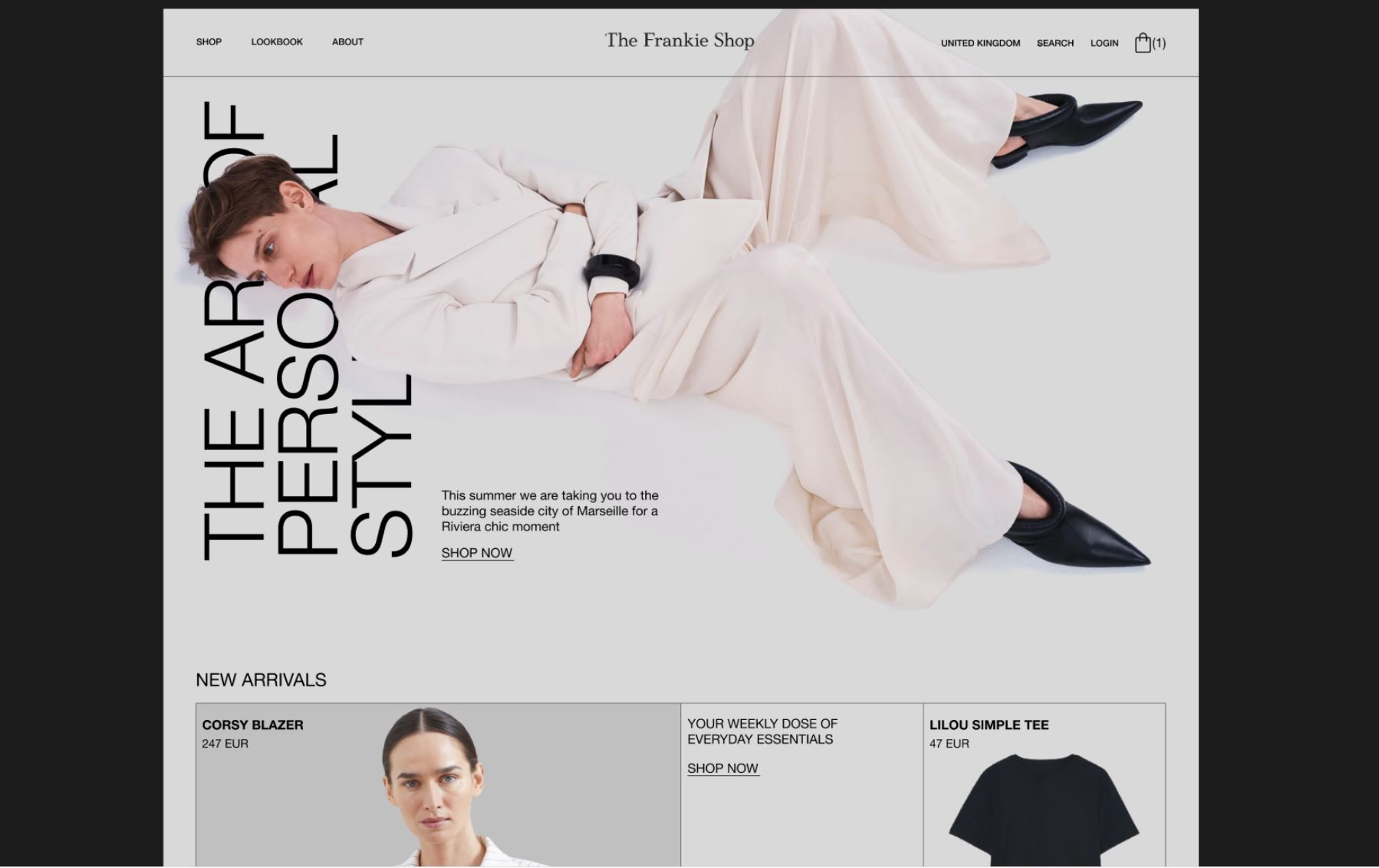 Image d'une interface web d'inspiration composée d'une femme allongée
